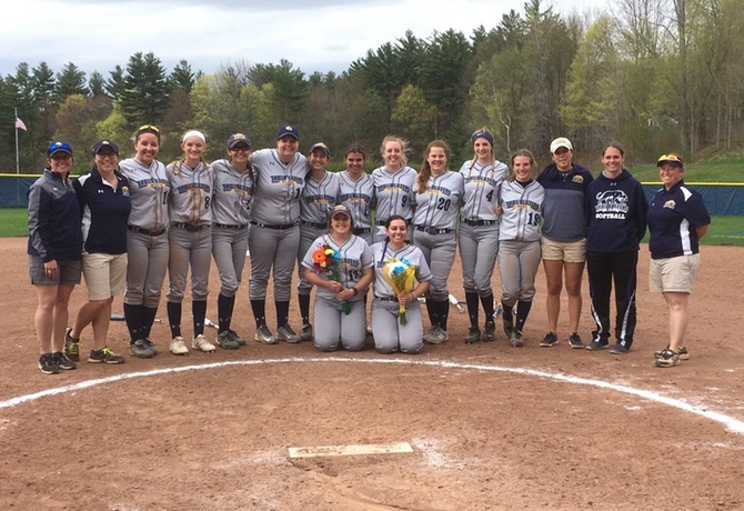 Softball celebrates senior day but drops a pair to Worcester State in season finale