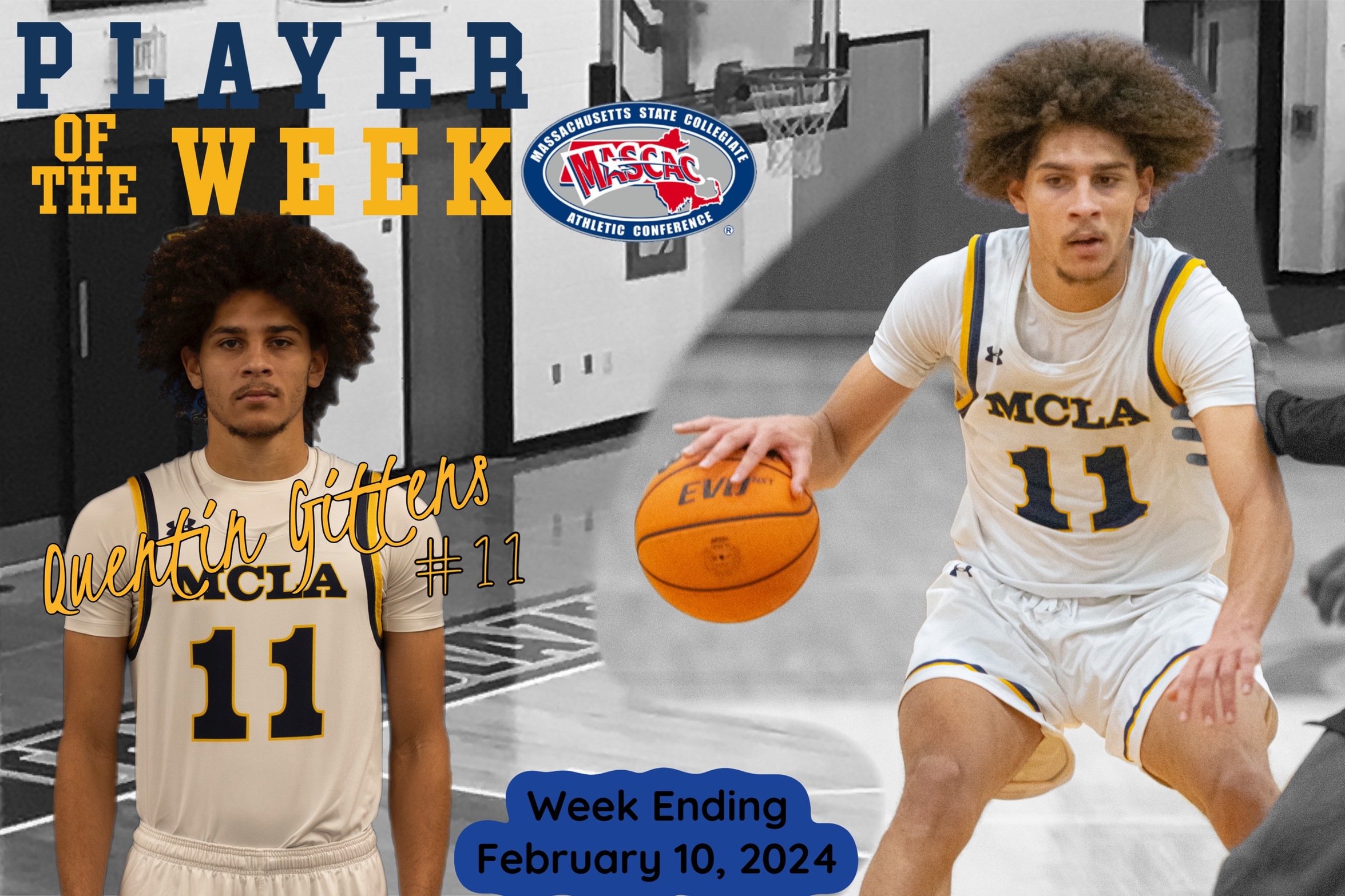Quentin Gittens has been named the MASCAC Player of the Week for the third time in four weeks.