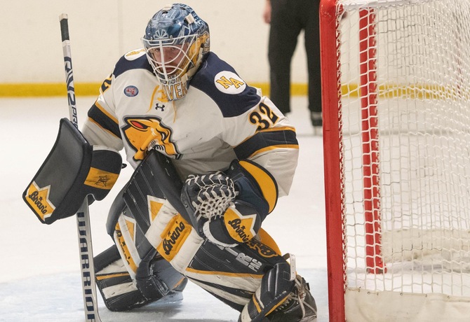 Mathew Gover stopped a season-high 60 shots in the Trailblazers 2-1 win over Framingham State.