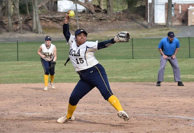 Softball earns first league win in split with Mass Maritime