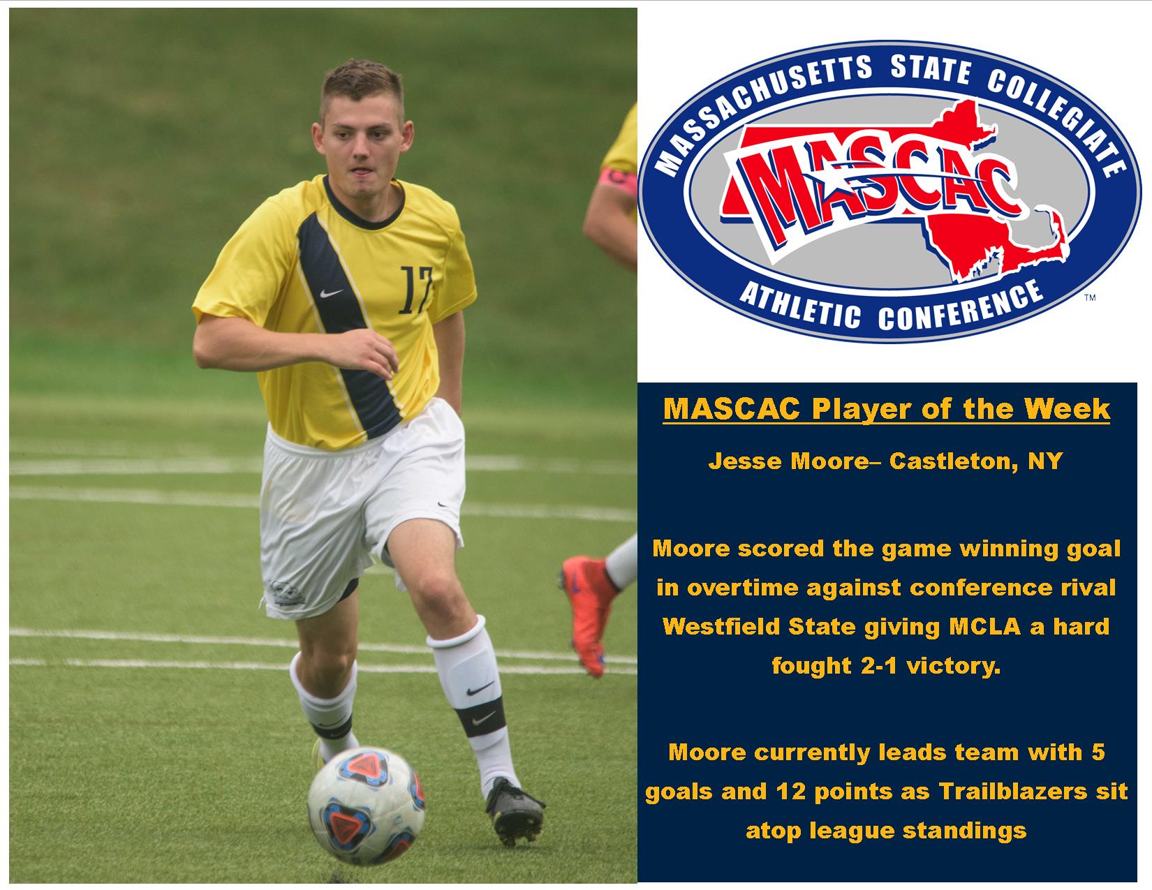 Moore named MASCAC player of the week in Men's Soccer