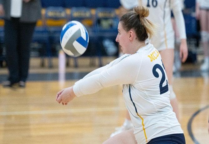 MCLA's Audrey Melson finished with a match-high 13 kills leading the Trailblazers to a four-set semi-final win over Worcester State tonight.