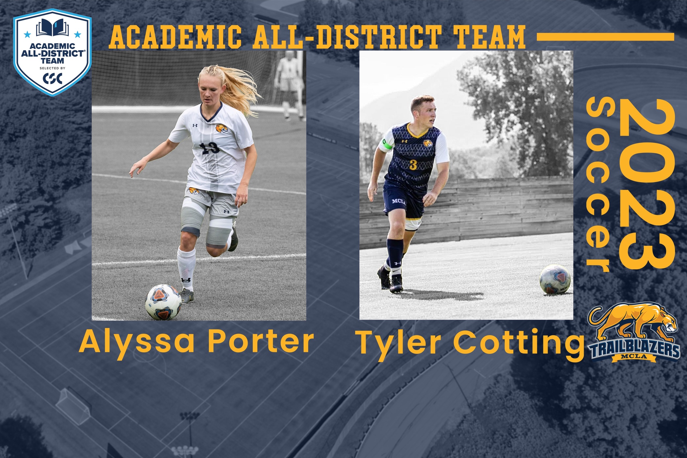 MCLA's Alyssa Porter and Tyler Cotting earned CSC Academic All-District recognition.