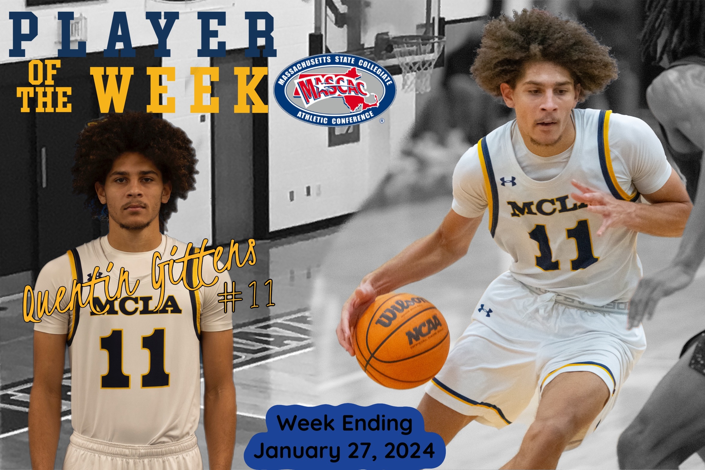 MCLA's Quentin Gittens goes back-to-back and earns second MASCAC Player of the Week in as many weeks.