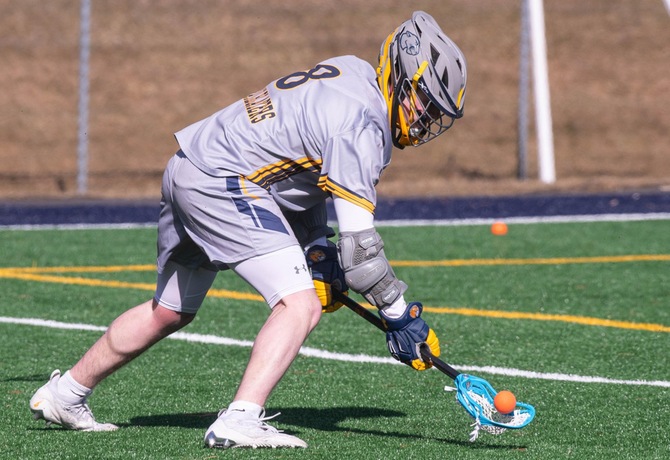 Nathan Haley scored five goals today in MCLA's nonconference loss to Anna Maria College.
