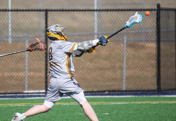 Nathan Haley scored twice today in MCLA's conference season opener against SUNY Poly.