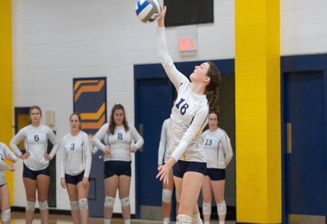 Elizabeth Brown recorded 14 kills and 16 digs in MCLA's 3-2 win at Elms tonight.