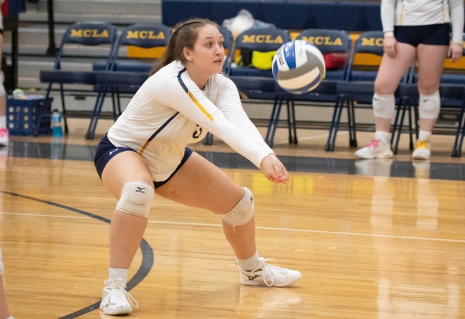 Sophomore MaKayla Schuerer had three receptions and three digs as the Volleyball team dominated Albertus Magnus, winning in straight sets.